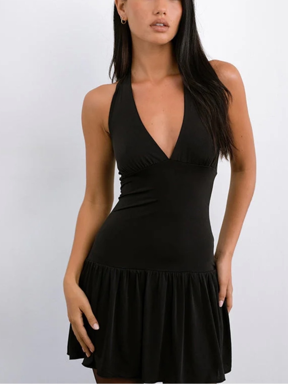 Black Halter V-Neck Mini Dress